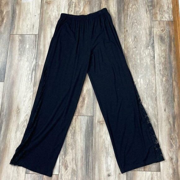 Ela S Black Stretch Pants Lace Insets - Picture 2 of 7